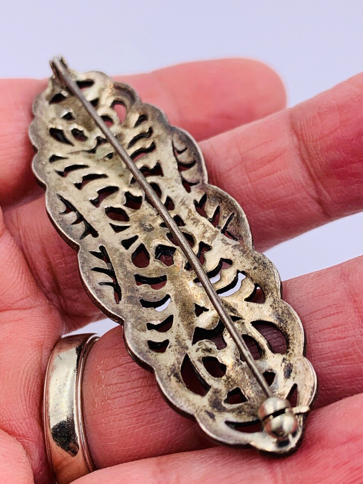 Vintage Art Deco Sterling Silver Marcasite Brooch Pin open work