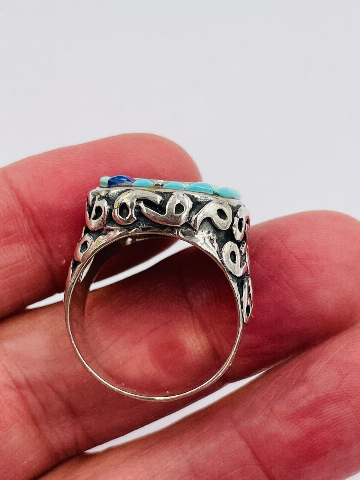 Native American Myra Nastacio Zuni Tribe Sterling Silver Turquois Inlay Ring 69
