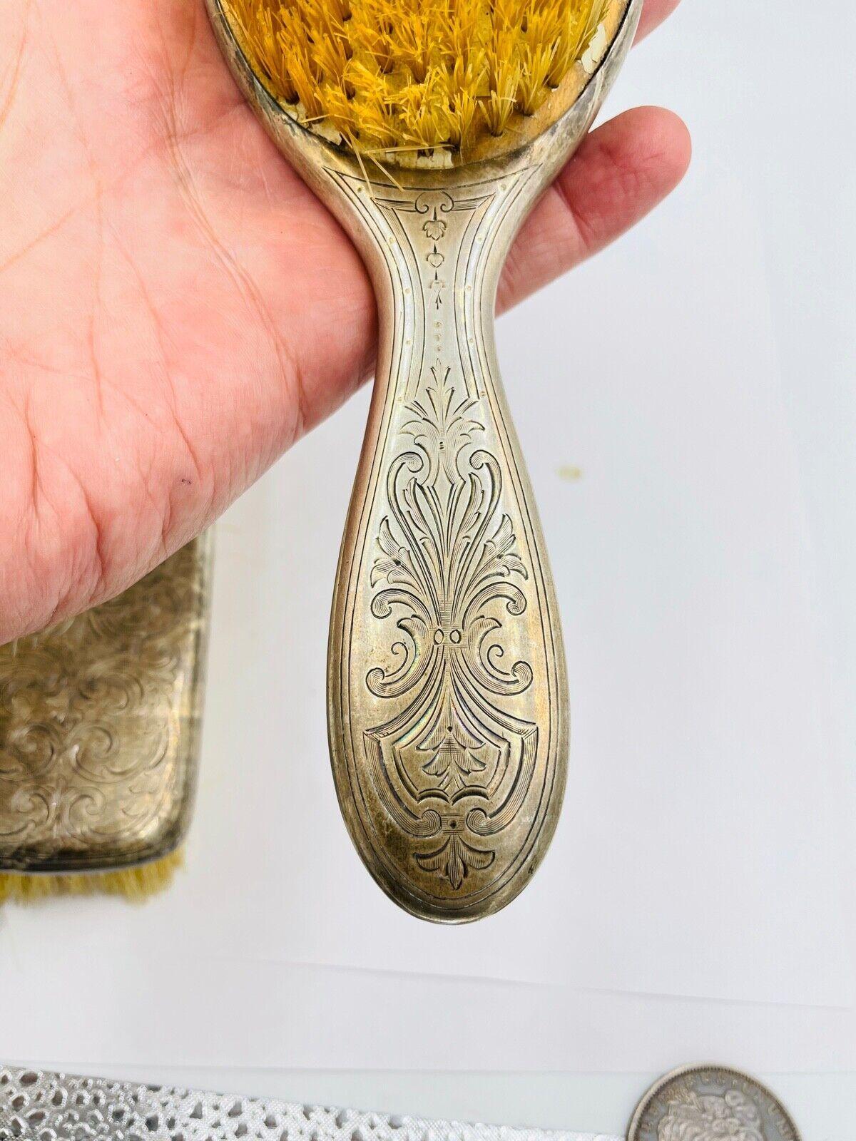 Tiffany & Co. Makers Sterling Silver Art Nouveau vanity brush set of 2