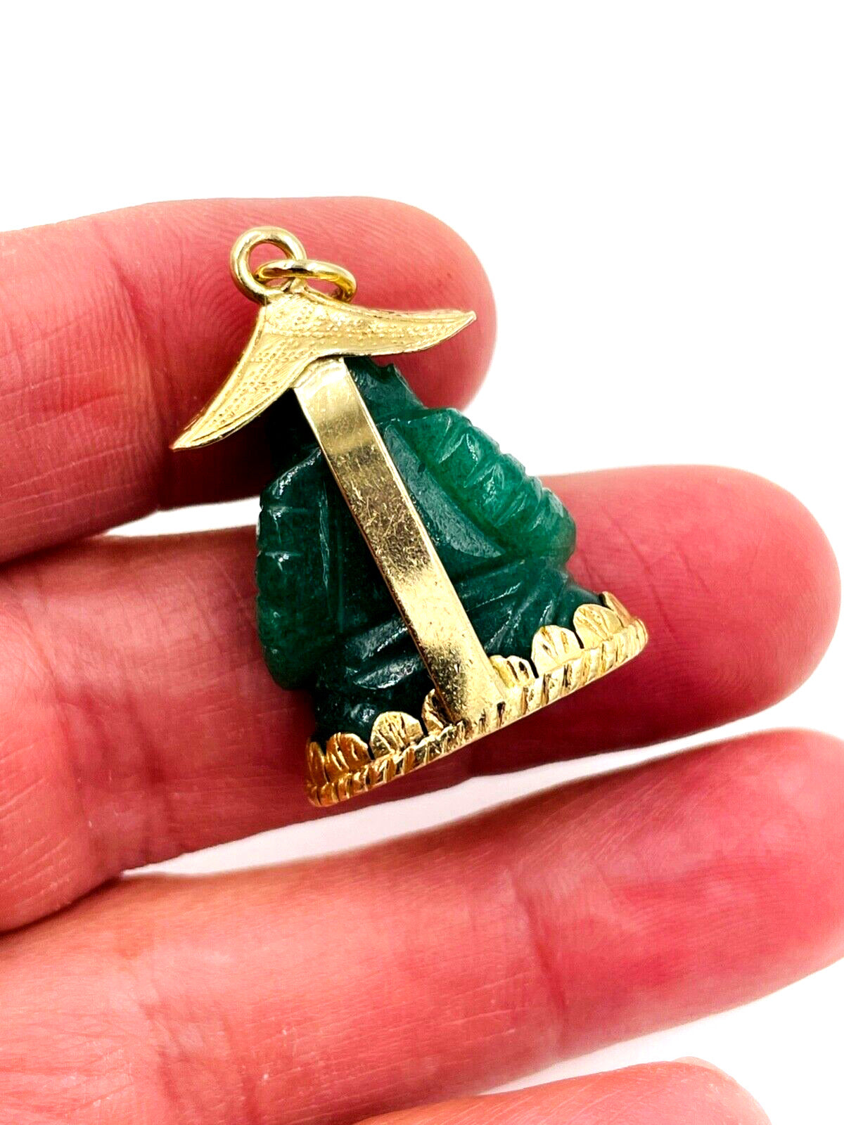 Vintage MOBA Jade Buddha Pendant 14k Yellow