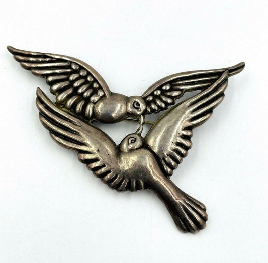 Vtg Los Castillo Taxco Mexico Sterling Silver two Birds Brooch Pin #618
