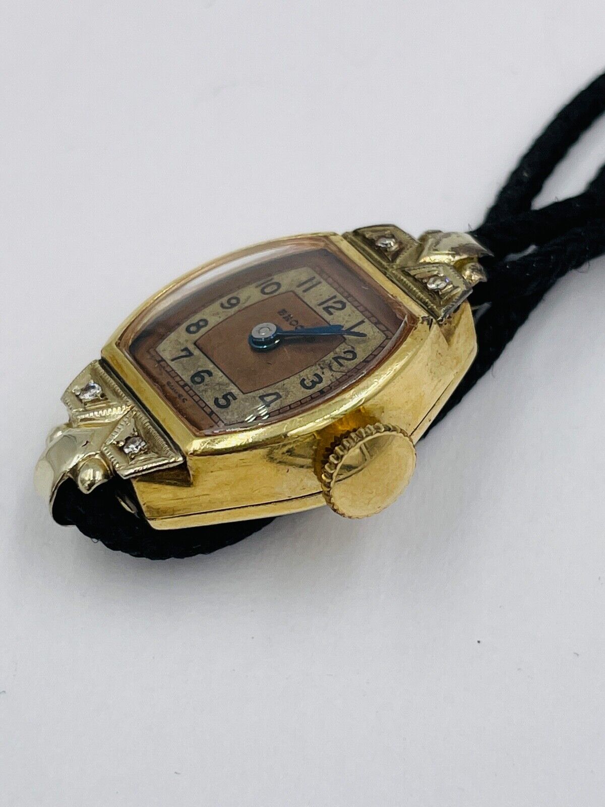 Art Deco Helbros Brooks 14k gold watch with Diamonds working