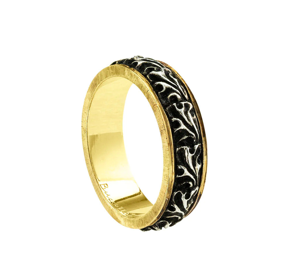 Estate Buccellati 18k Yellow Gold and Silver Ring Size 6.5 Unisex Wedding band
