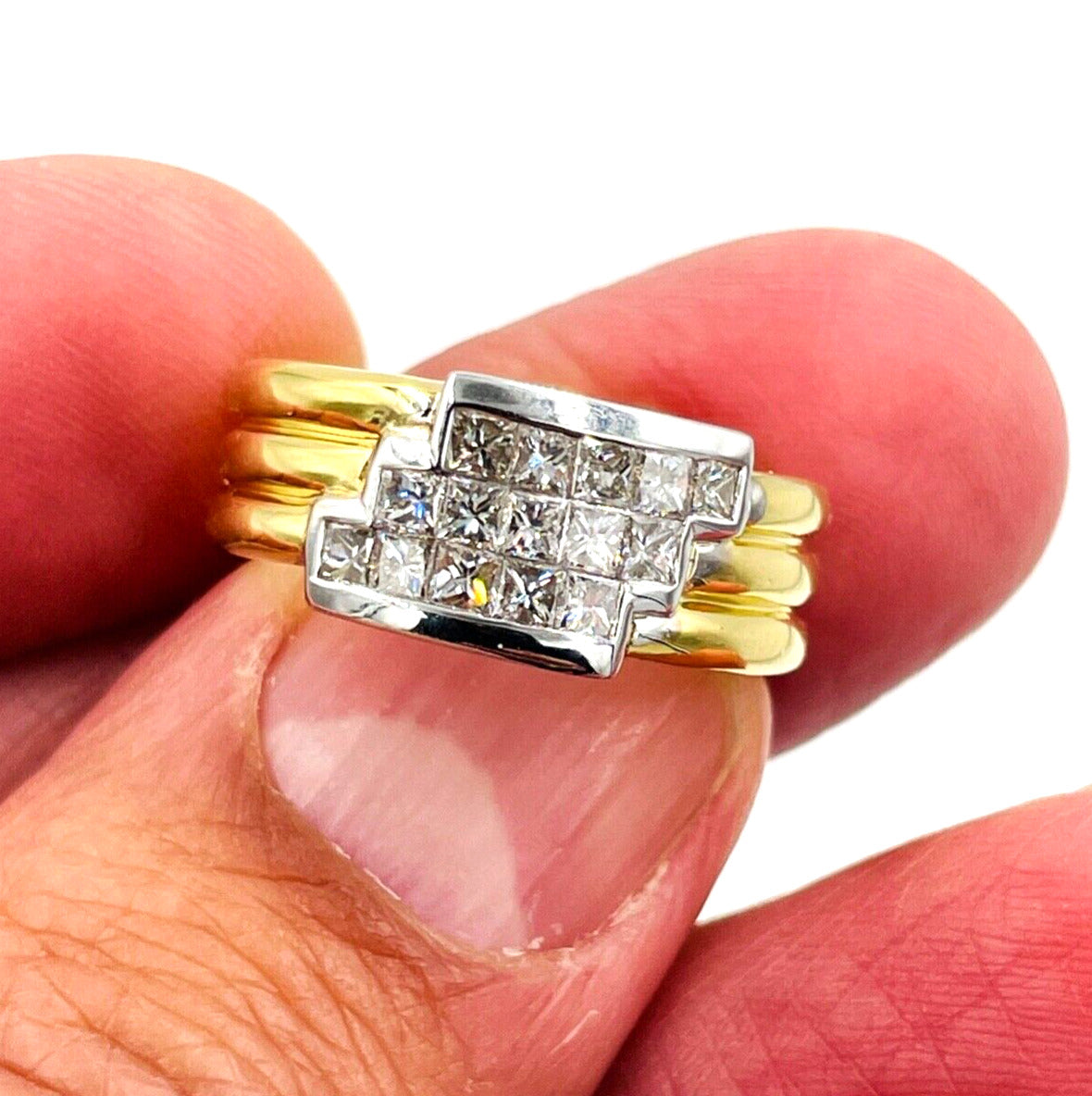 18k Gold Princess cut diamond wide band Ring