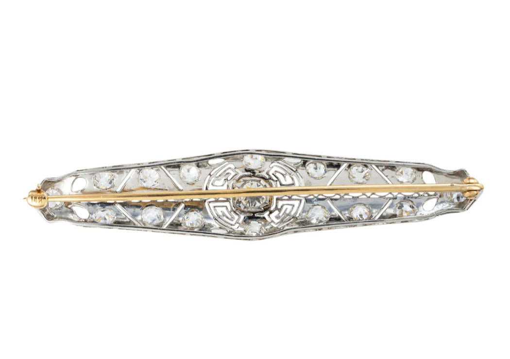 Edwardian Diamond Filigree Platinum Bar Brooch