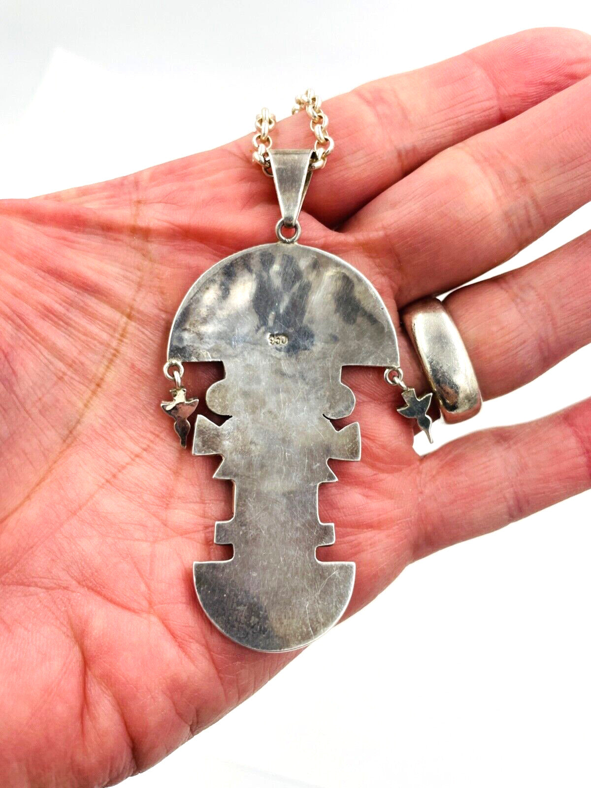 Vintage Peruvian Inca Tumi God Knife Pin Pendant Necklace 950 Silver