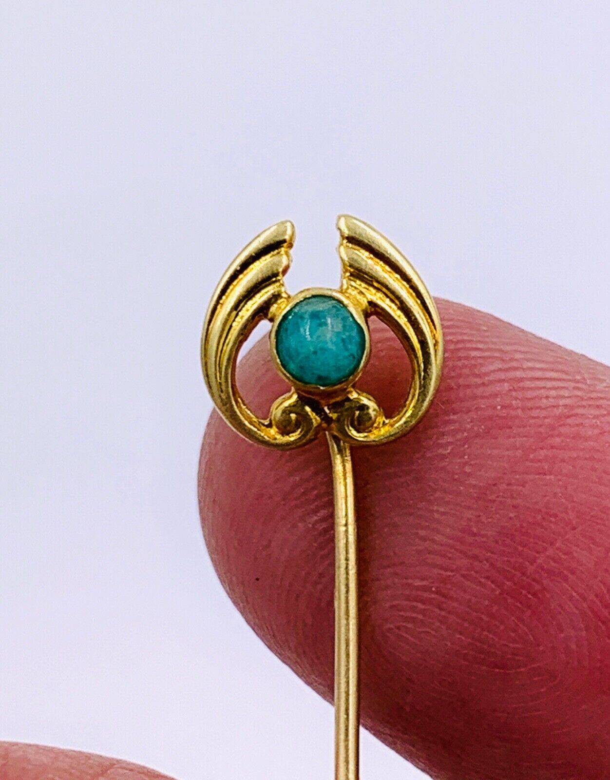 Art Nouveau Ehrlich & Sinnock 14K Gold Lapel Pin stick hat pin Jadeite Jade