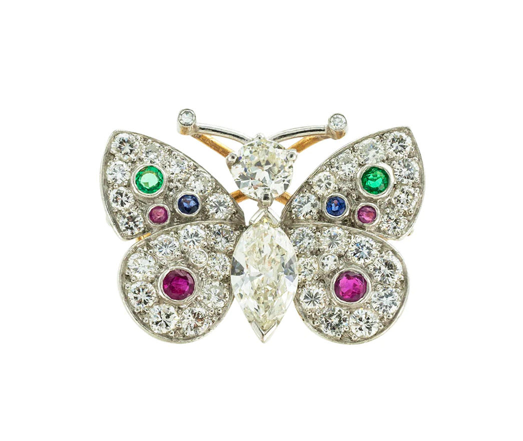Diamond Emerald Ruby Sapphire Platinum Gold Butterfly Ring