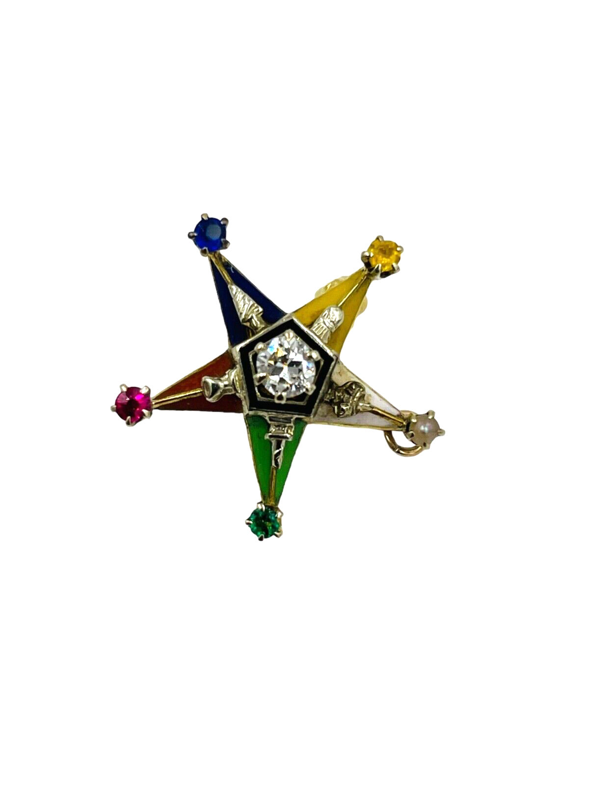 14k gold Masonic Eastern Star Enamel Diamond Pin Pendant combo