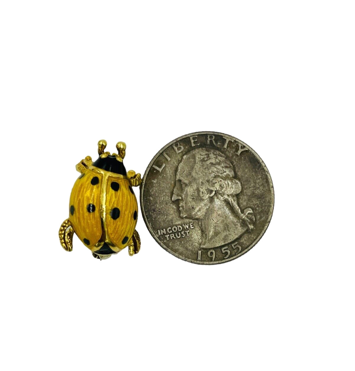 Italian Lady Bug Brooch Pin 18K Yellow Gold Enamel