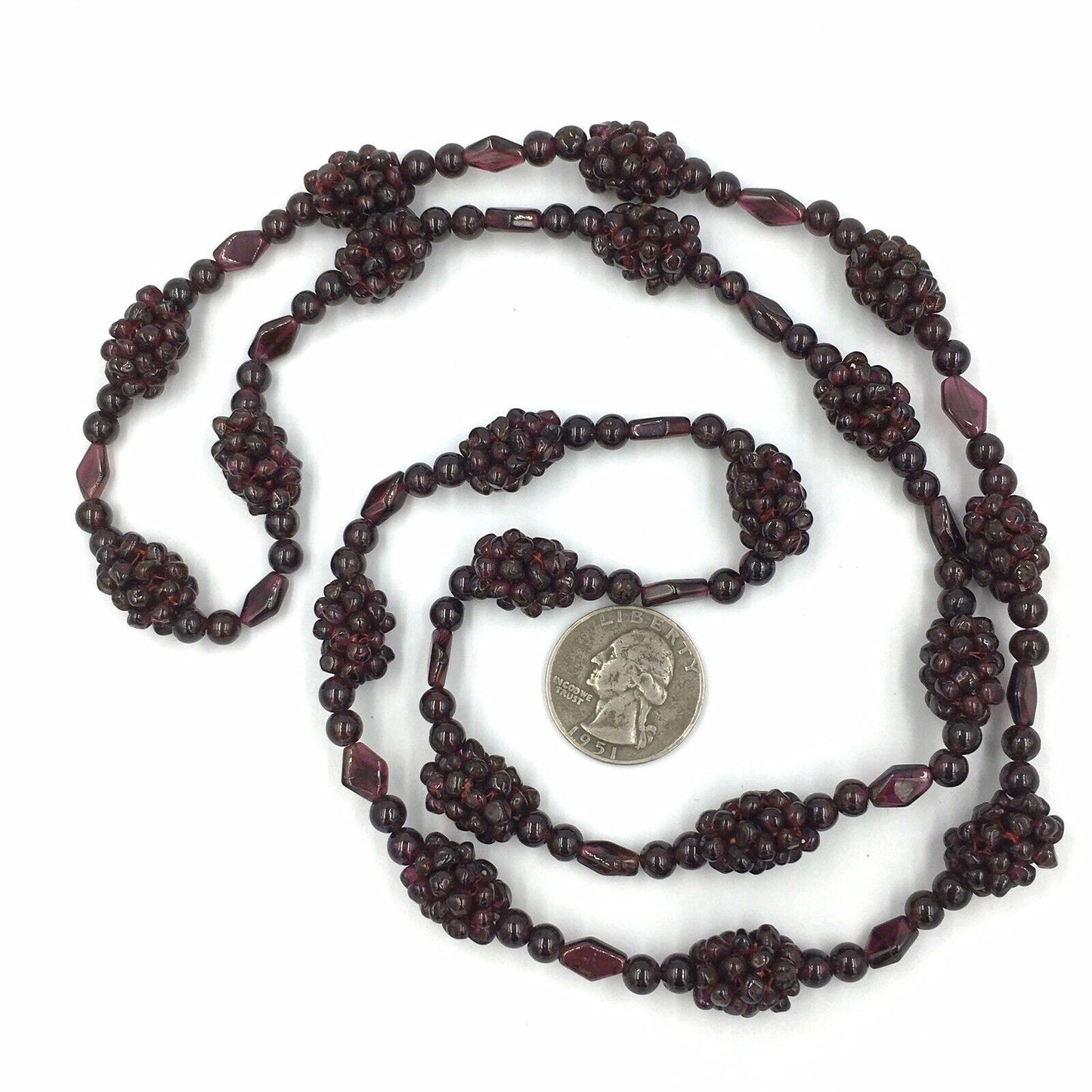 Vintage Bohemian Garnet Grape Cluster Bead Necklace 32”