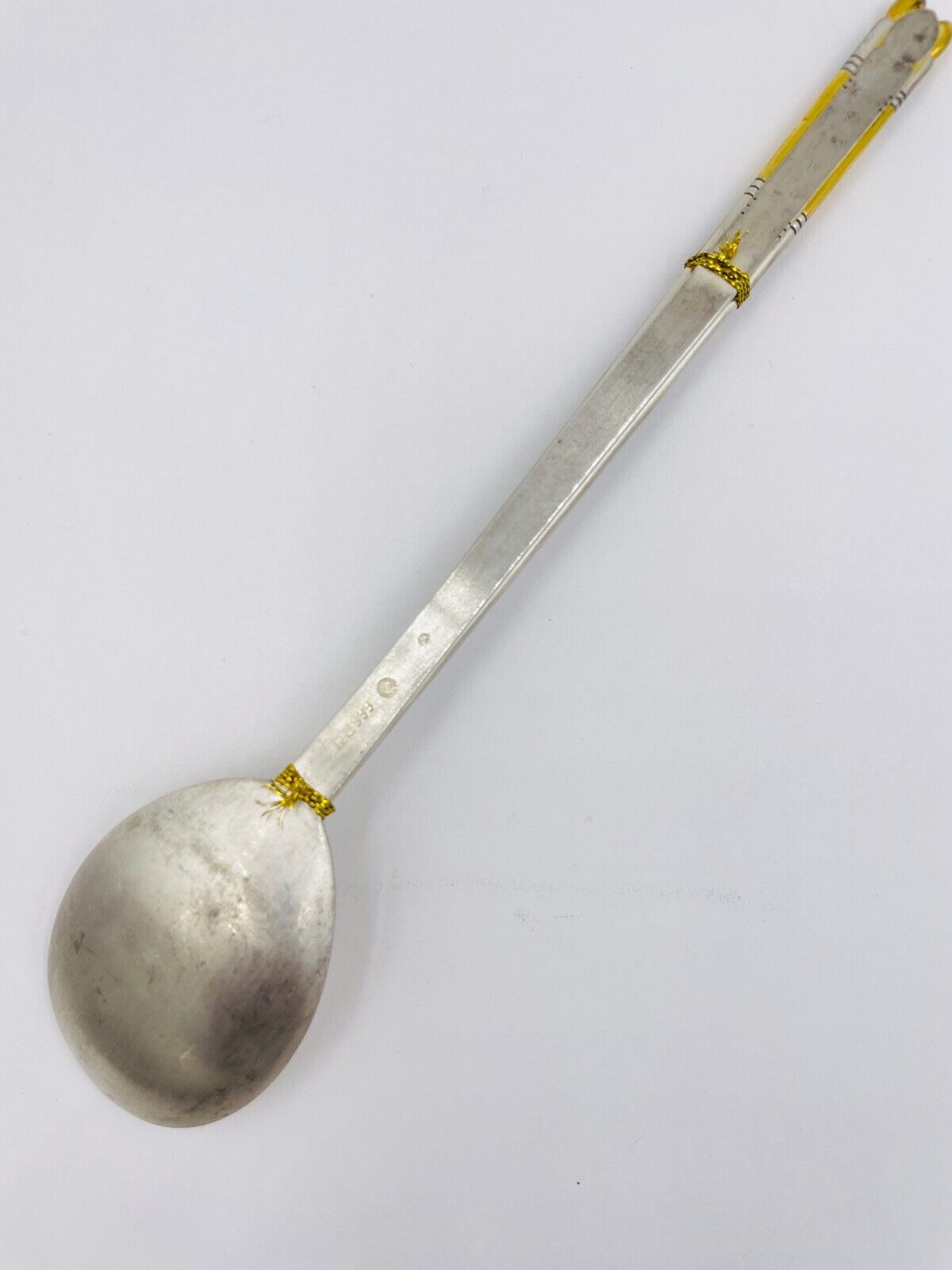 NOS Pure Silver .999 Chop Sticks and spoon set gold plated Korean