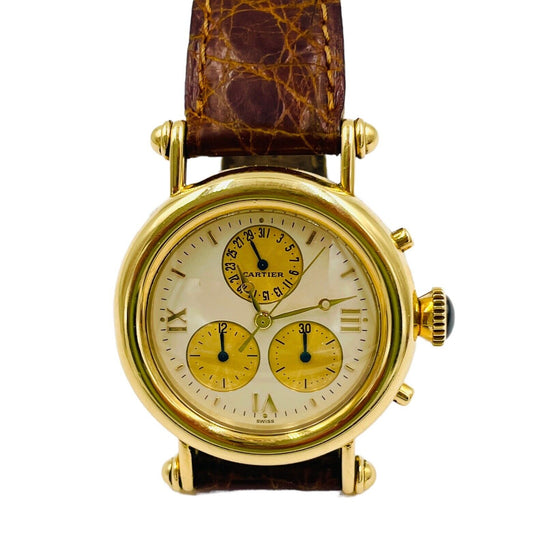 Cartier Diabolo 18K Yellow Gold Chronograph Quartz Unisex Watch 33mm
