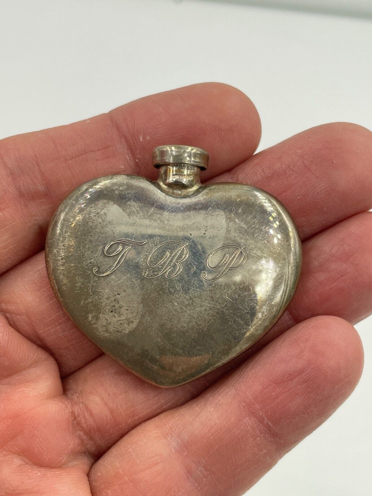 TIFFANY & CO STERLING SILVER TRAVEL PERFUME FLASK HEART SHAPE BOTTLE
