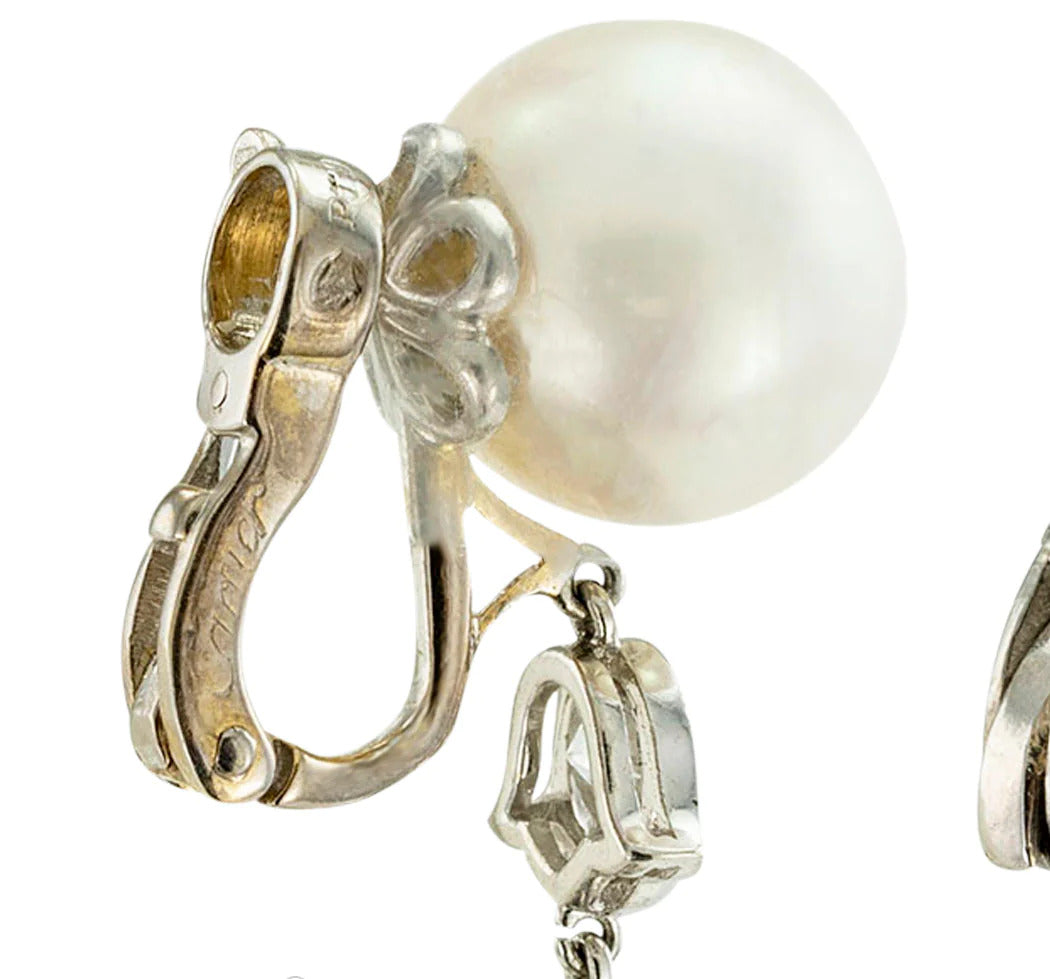 Cartier South Sea Pearl Diamond Platinum Drop Earrings