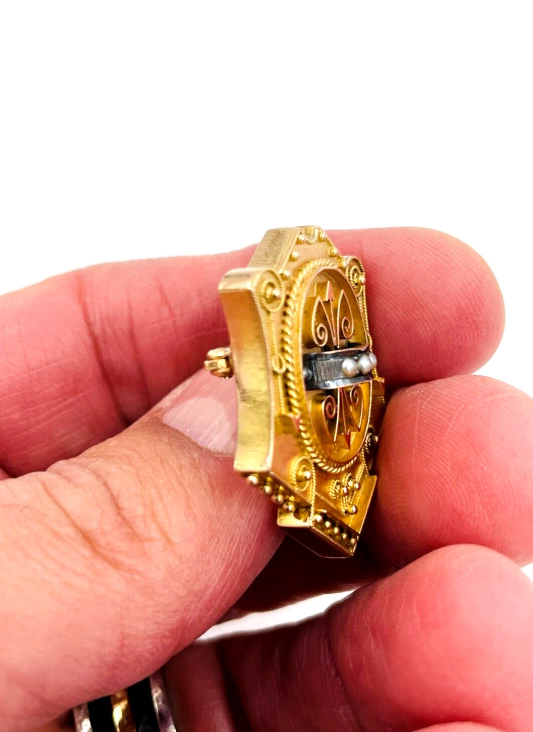 Victorian 12k Rose Gold Etruscan Pin Brooch 1880's