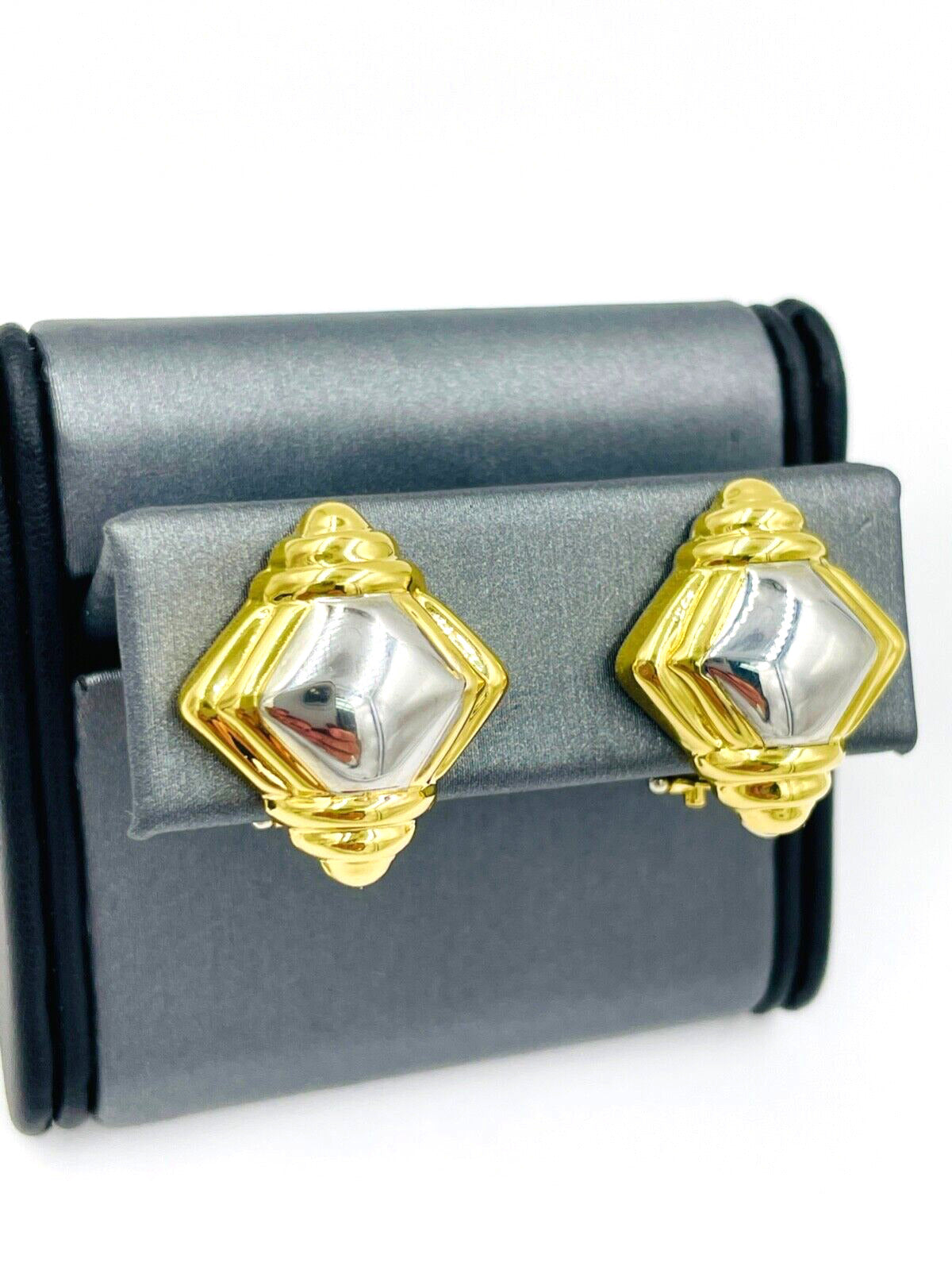 Chimento Modernist 18K Yellow & White Gold Pierced Omega Clip Earrings