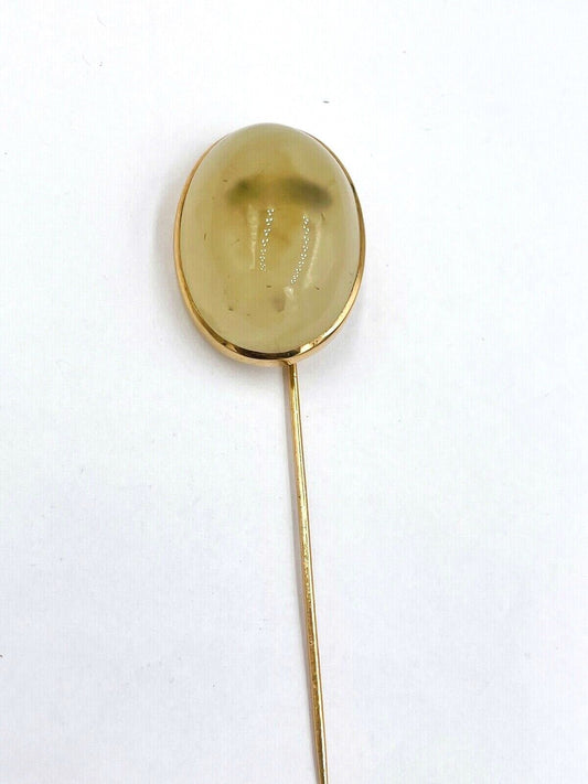 Antique 10K Yellow Gold Agate Dome Lapel Pin stick hat pin