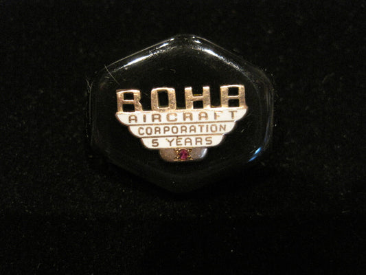 Vintage 10K Yellow Gold ROHR Aircraft Corporation 5yr Service Aircraft Ruby Pin