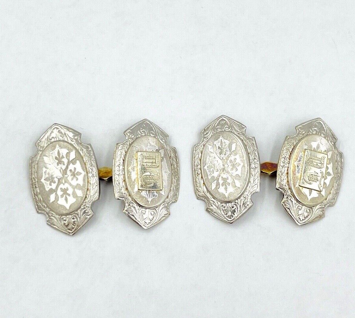 Edwardian Platinum on 14k Yellow Gold Cufflinks hand etched