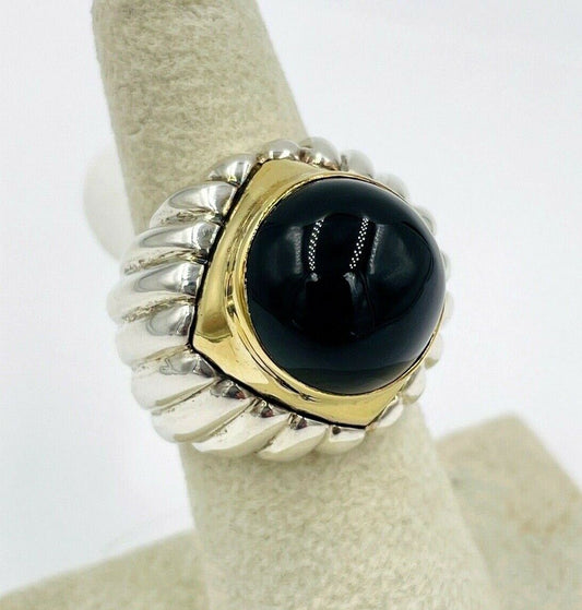 Designer Rigoberto 14k and Sterling Silver Onyx cabochon dome ring