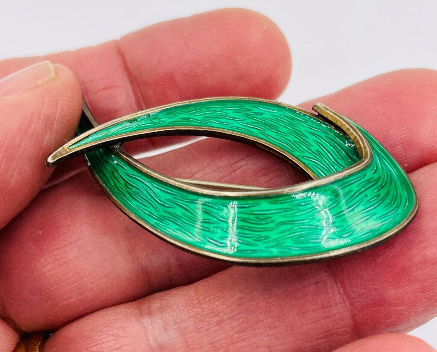 Vintage Ivar T. Holth Norway modernist sterling silver green enamel pin brooch