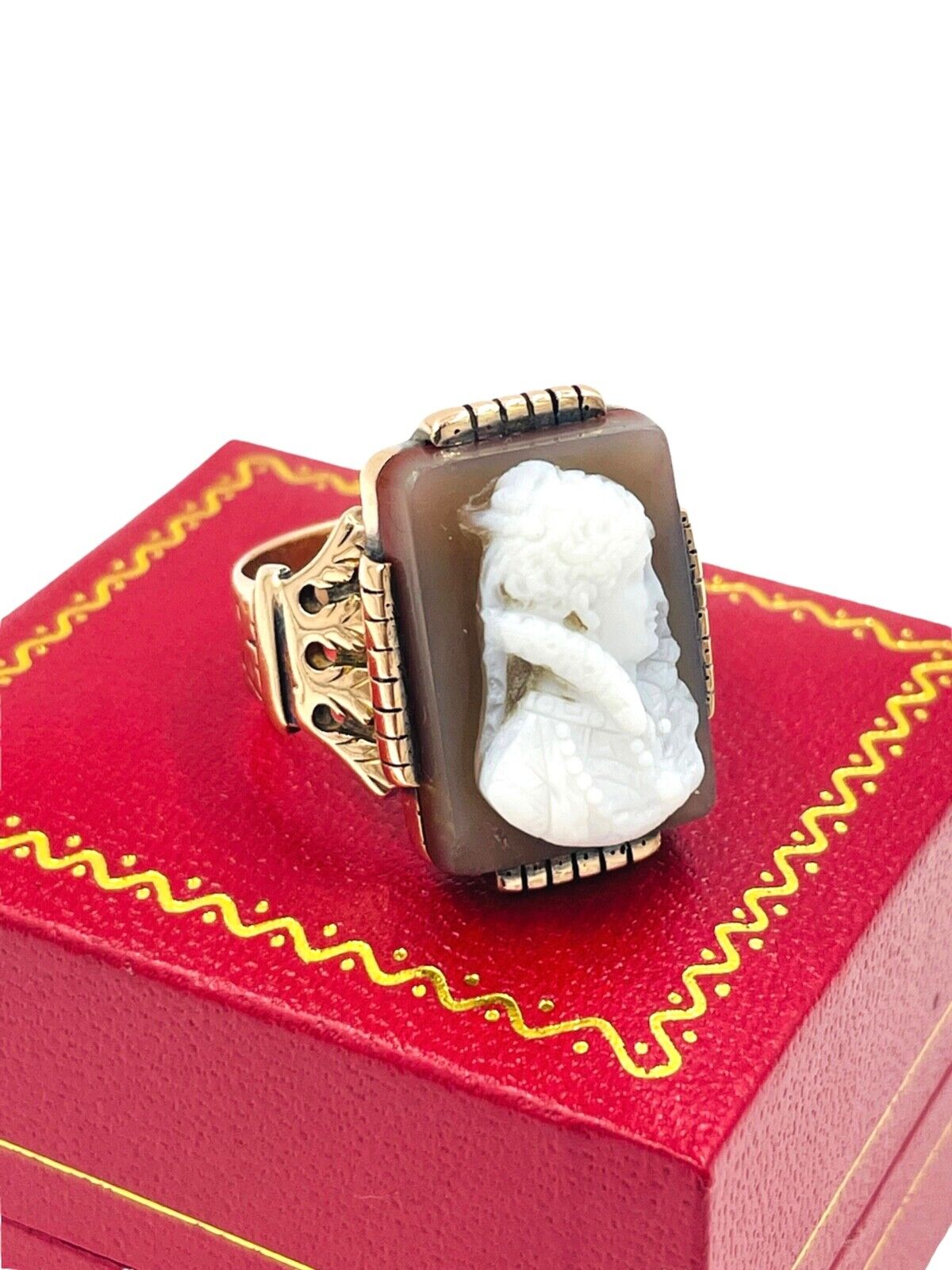 Victorian 14K Rose Gold Carved Sardonyx Cameo Ring 9.25sz