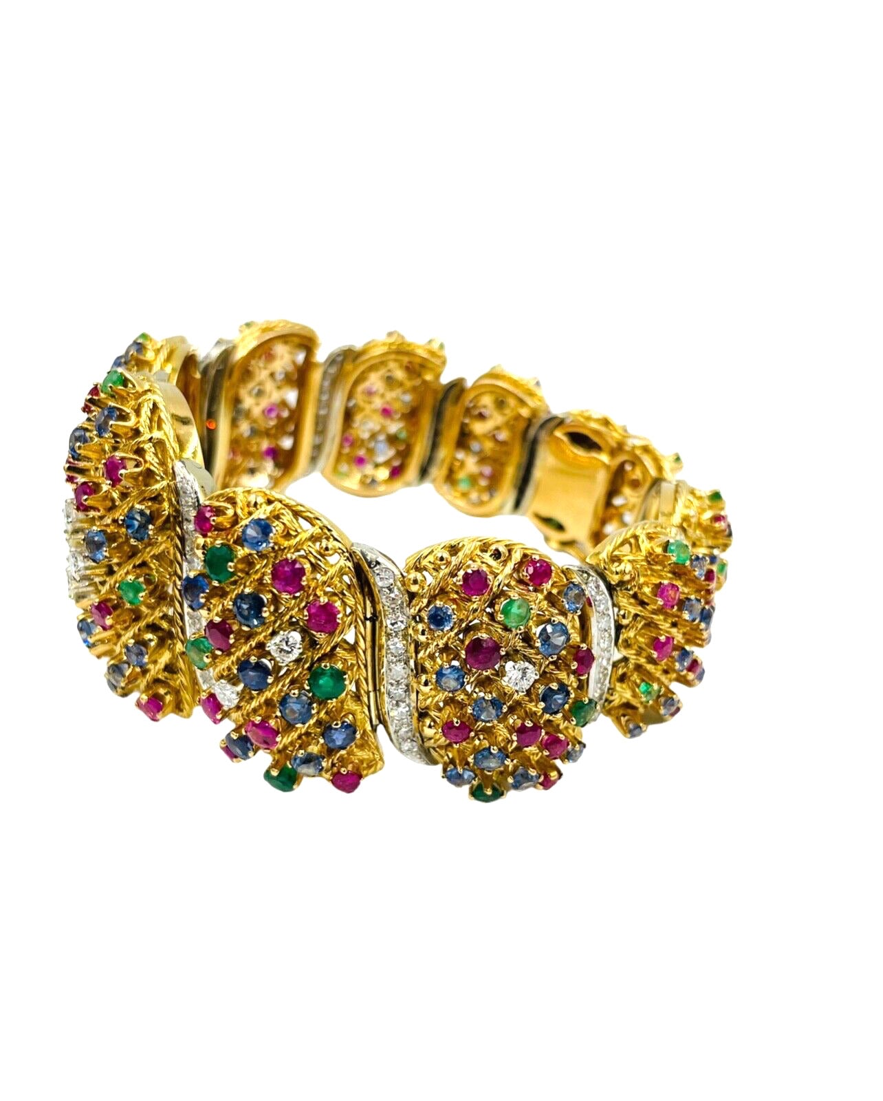 Estate 18k Gold Multi Gemstone and Diamond Bracelet Chunky 135 grams