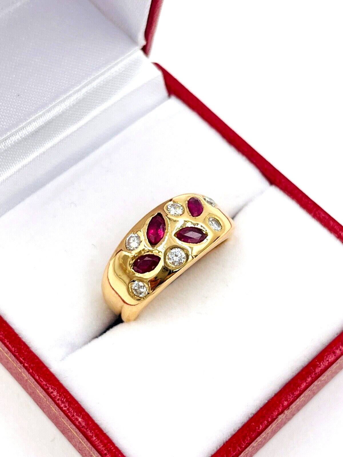 Vintage 18K Rose Gold Diamond Ruby Band Ring VS wide band
