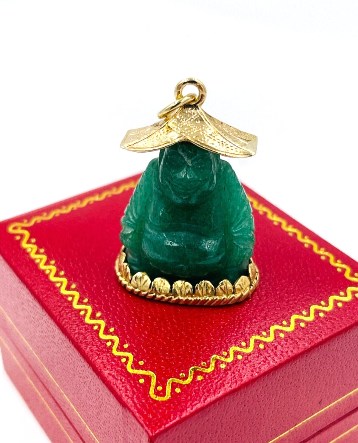 Vintage MOBA Jade Buddha Pendant 14k Yellow