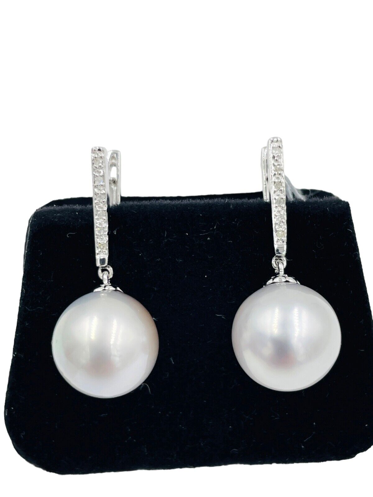 Tahitian Pearl Diamond Drop dangle Earrings 14k white gold