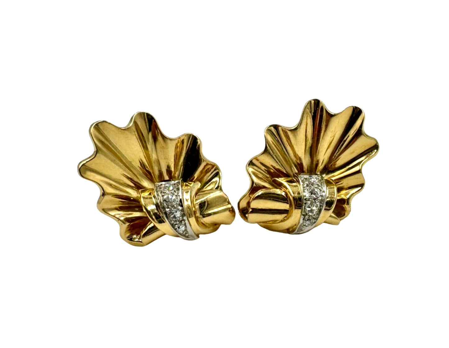 Retro 18k Gold Yellow Gold Diamond Clip On Earrings