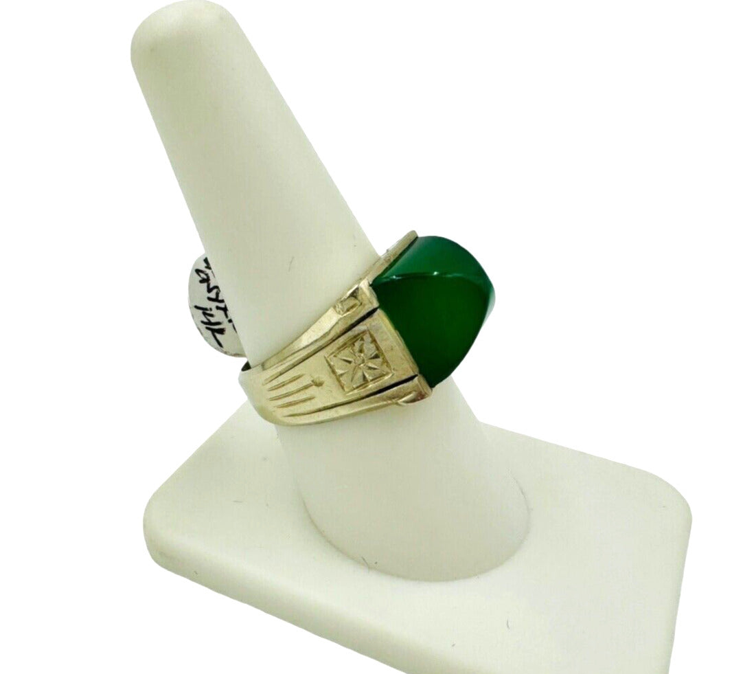 Art Deco 14k White Gold Green Sugerloaf Onyx Men's Ring