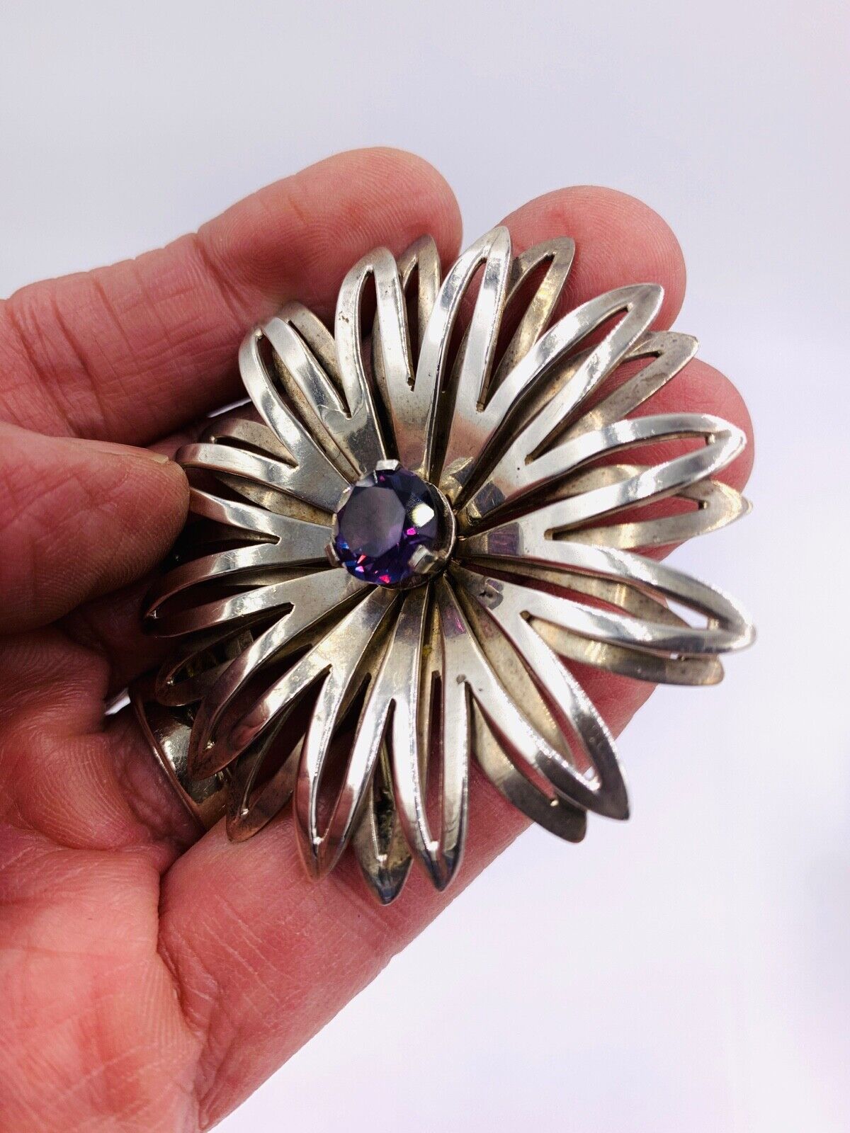 Balladares Taxco Sterling Silver Synthetic Alexandrite Pin Brooch Pendant