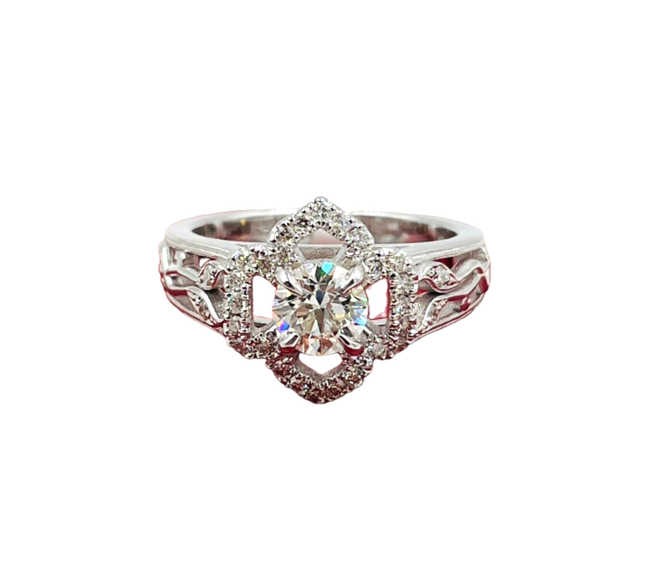14kwg Diamond Halo Flower Ring EGL Certified