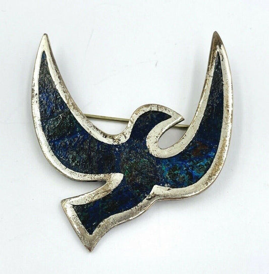 Los Castillo Taxco Mexico Sterling Silver Lapis inlay Bird Brooch Pin