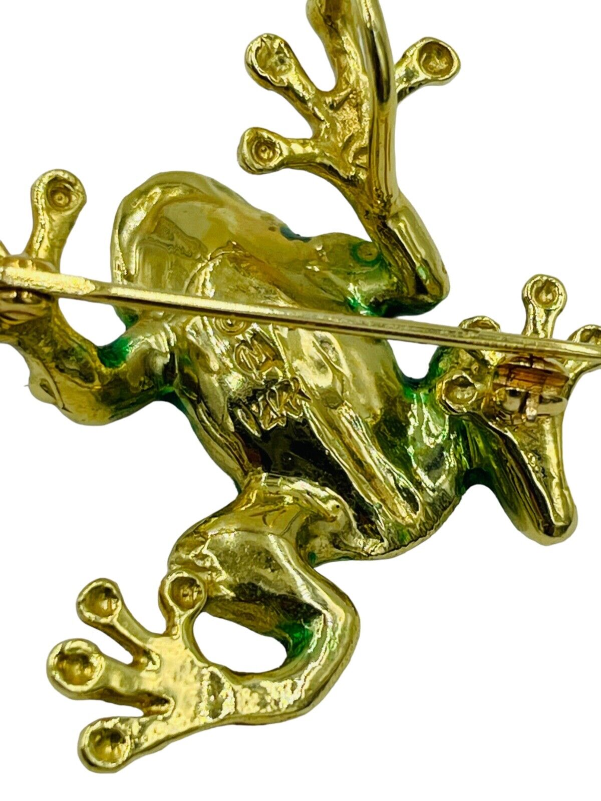 Vintage Green Frog Brooch Pin Pendant 14K Yellow Gold Enamel