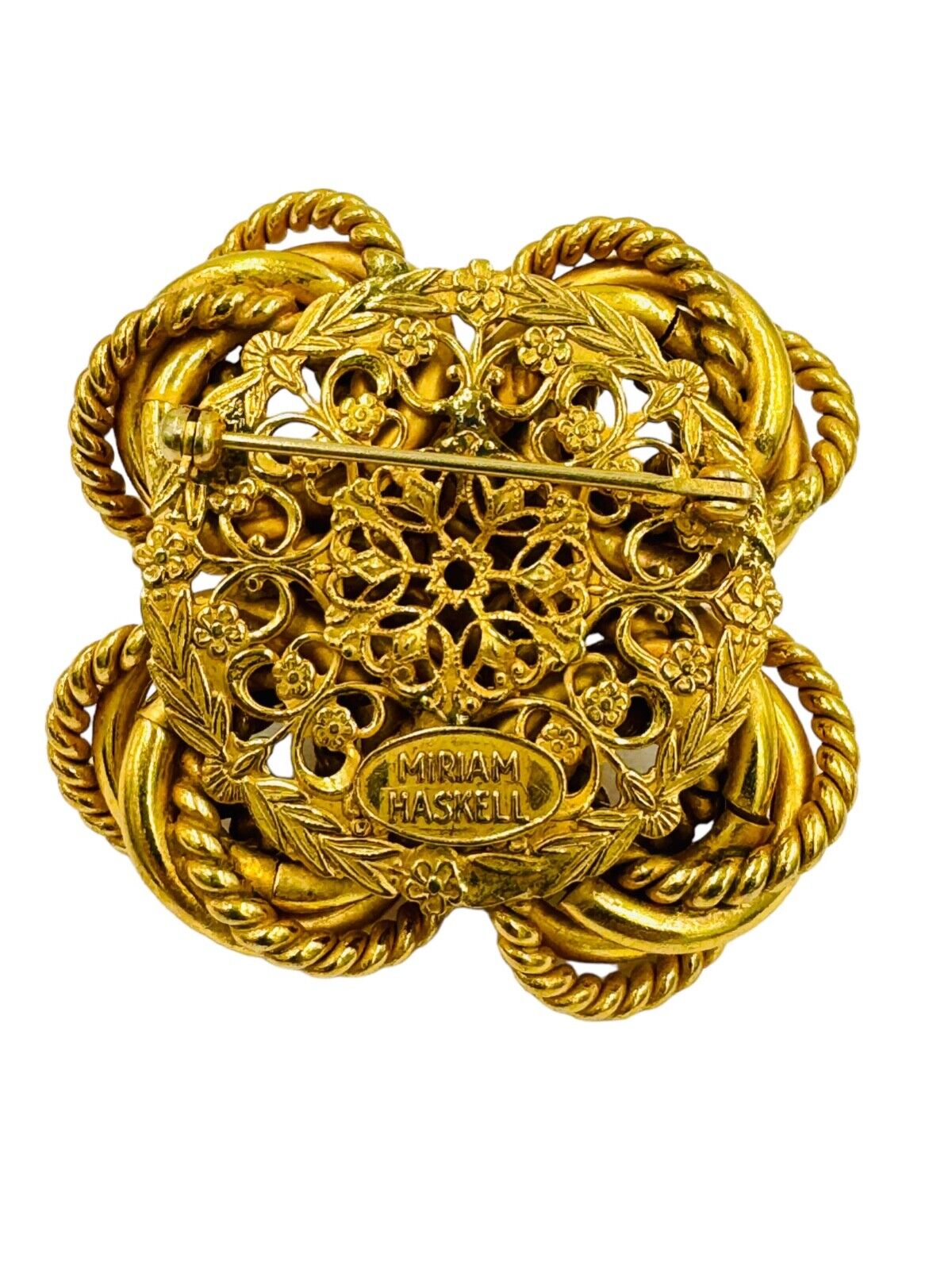 MIRIAM HASKELL Golden Swirl Pearl Vintage Pin Brooch