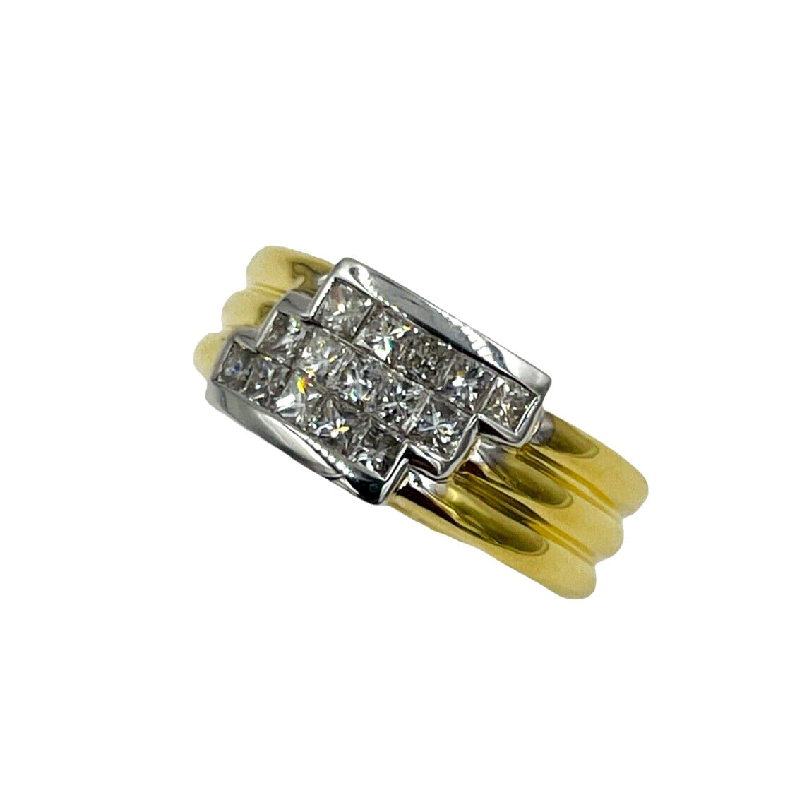 18k Gold Princess cut diamond wide band Ring