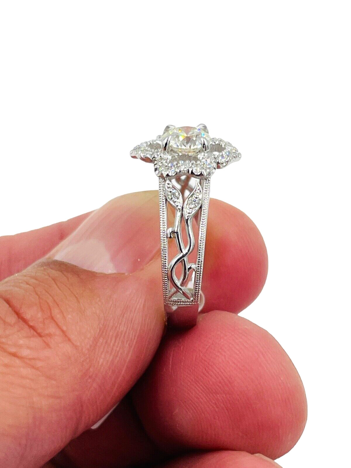14kwg Diamond Halo Flower Ring EGL Certified