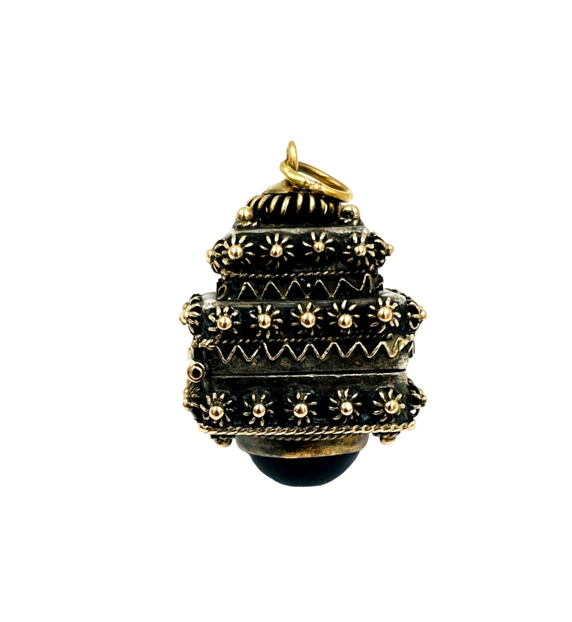 Vintage 800 Silver and Gold Etruscan Poison Box Locket Fob Charm Jeweled