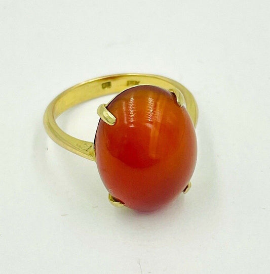 Vintage 14k Gold Carnelian Cabochon Ring signed size 5