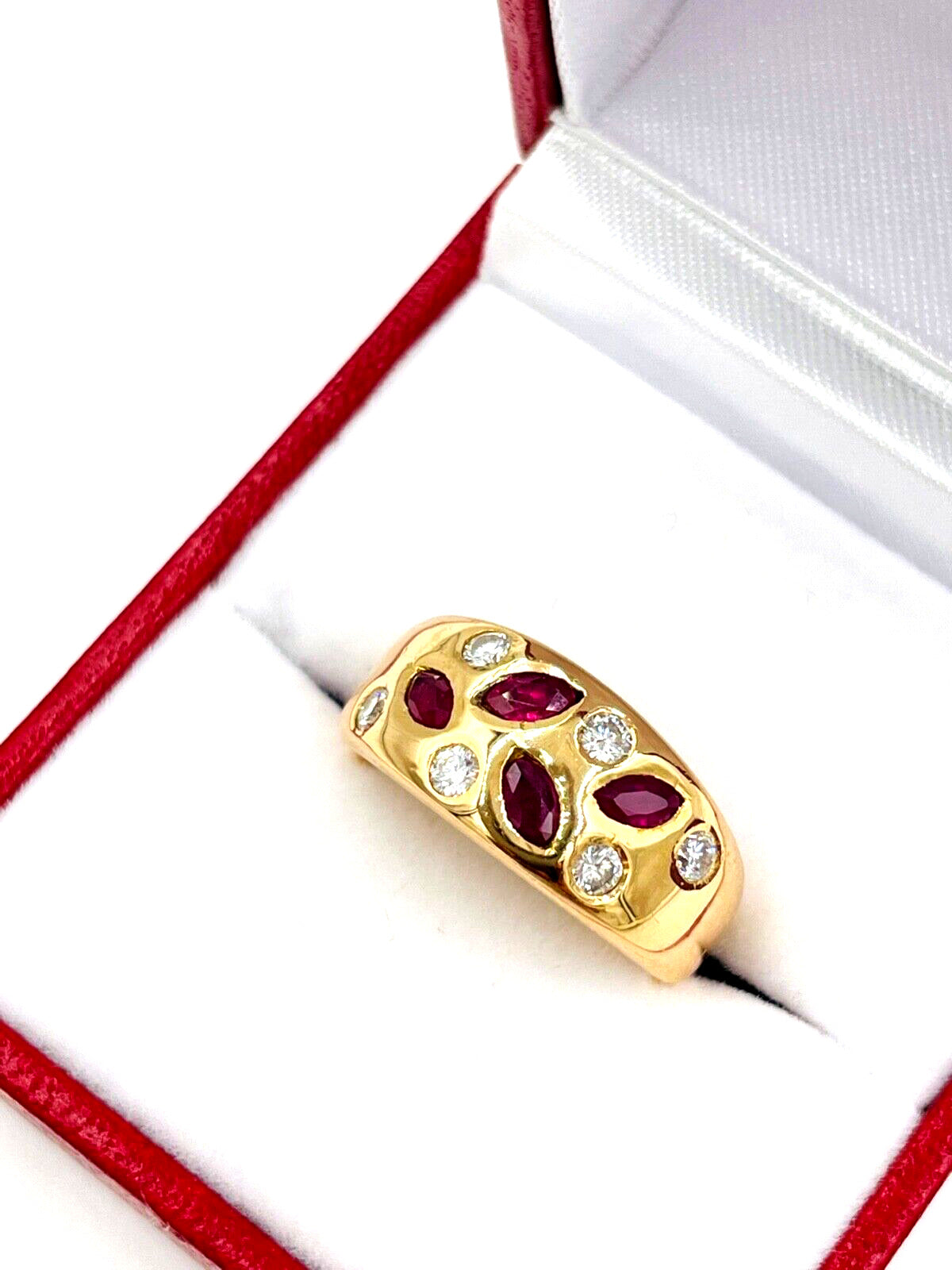 Vintage 18K Rose Gold Diamond Ruby Band Ring VS wide band