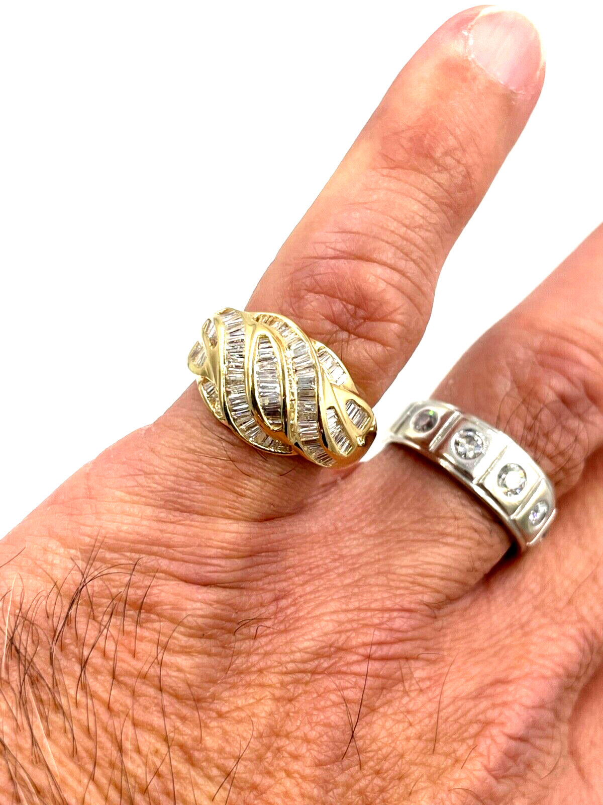 Estate 14k Gold Diamond Baguette Cluster Cocktail Ring