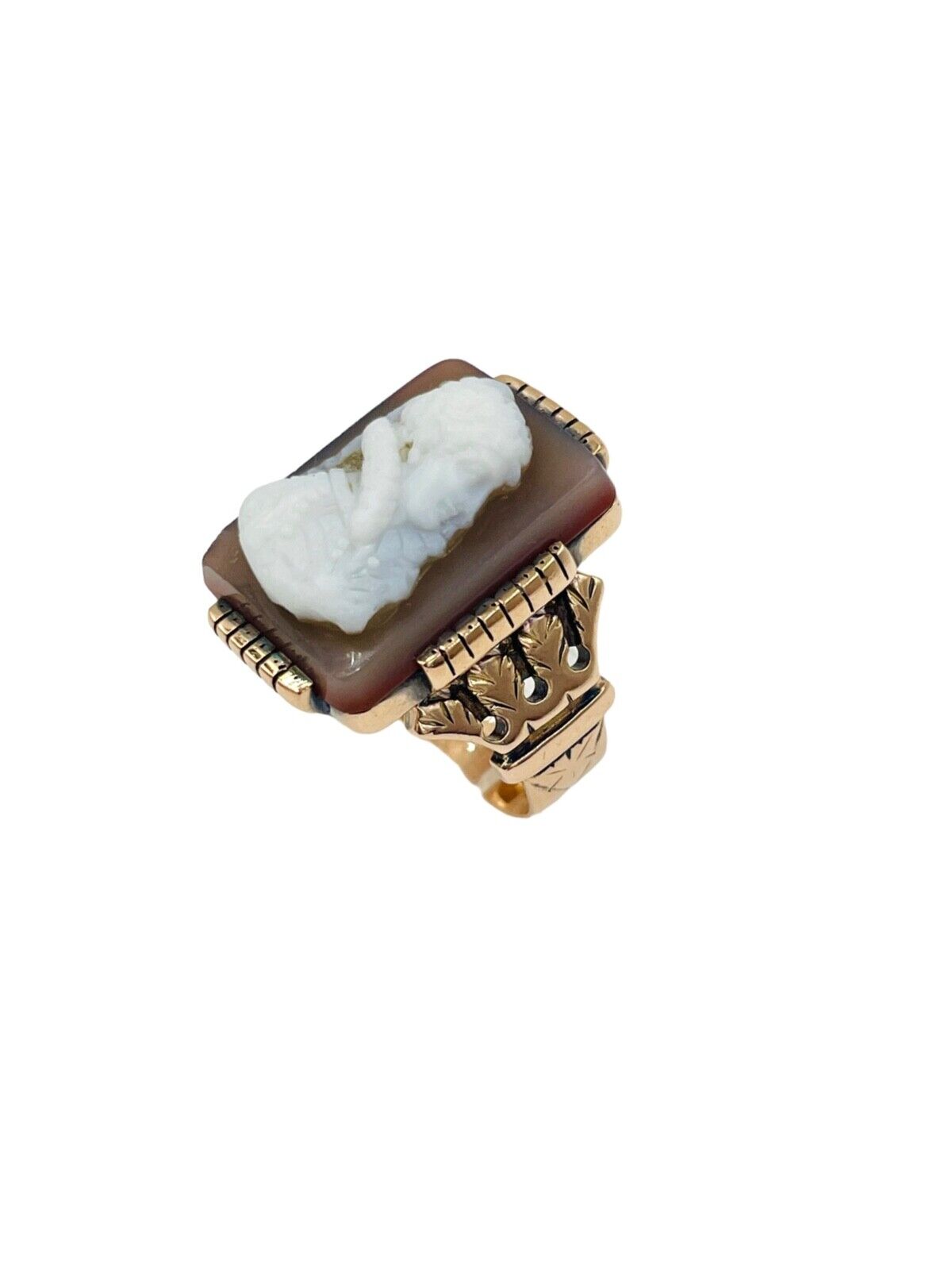 Victorian 14K Rose Gold Carved Sardonyx Cameo Ring 9.25sz