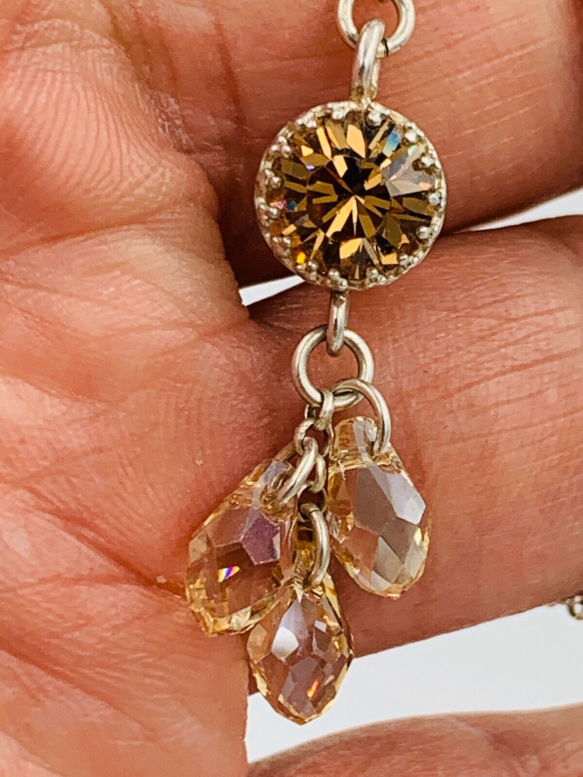 Designer Signed Rami Sterling Silver Briolette Drop Necklace Swarovski