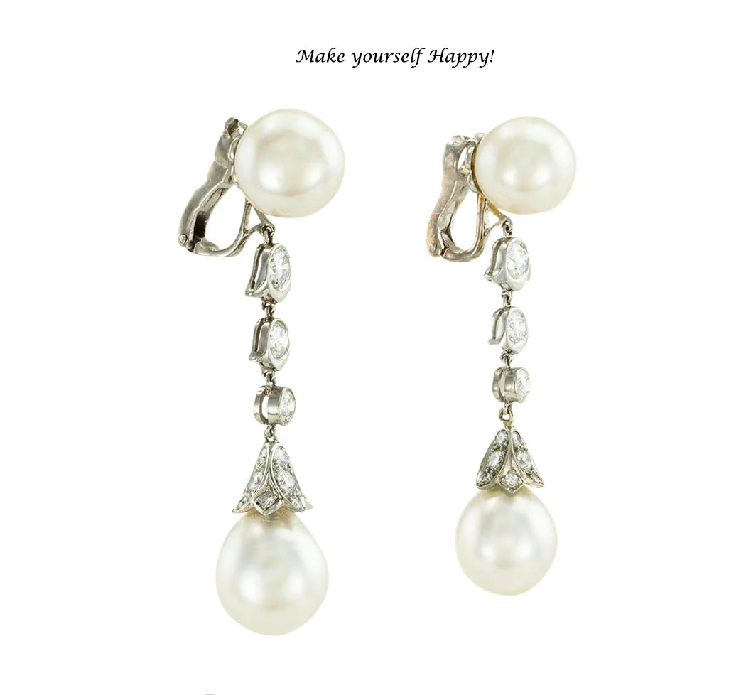 Cartier South Sea Pearl Diamond Platinum Drop Earrings