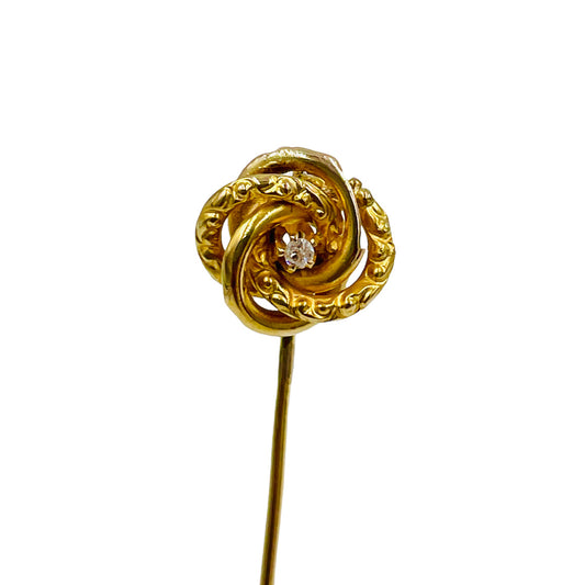 Antique 14k gold Rose cut Diamond Swirl stick pin Hat pin