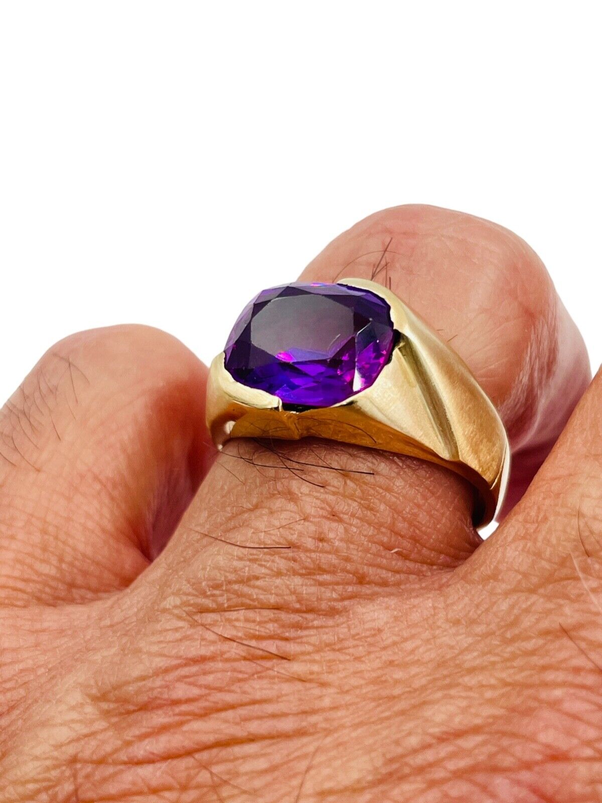 Vintage 14k Yellow Gold Synthetic Alexandrite Men's Ring