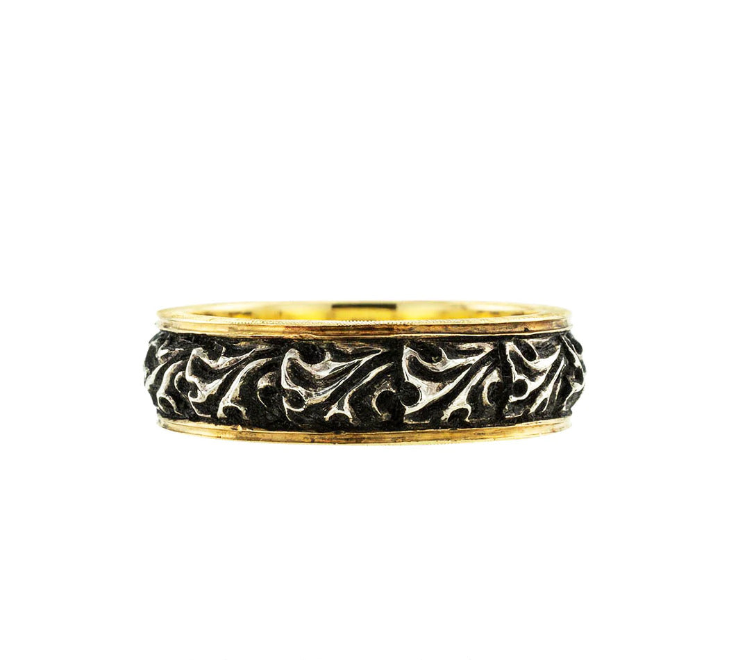 Estate Buccellati 18k Yellow Gold and Silver Ring Size 6.5 Unisex Wedding band